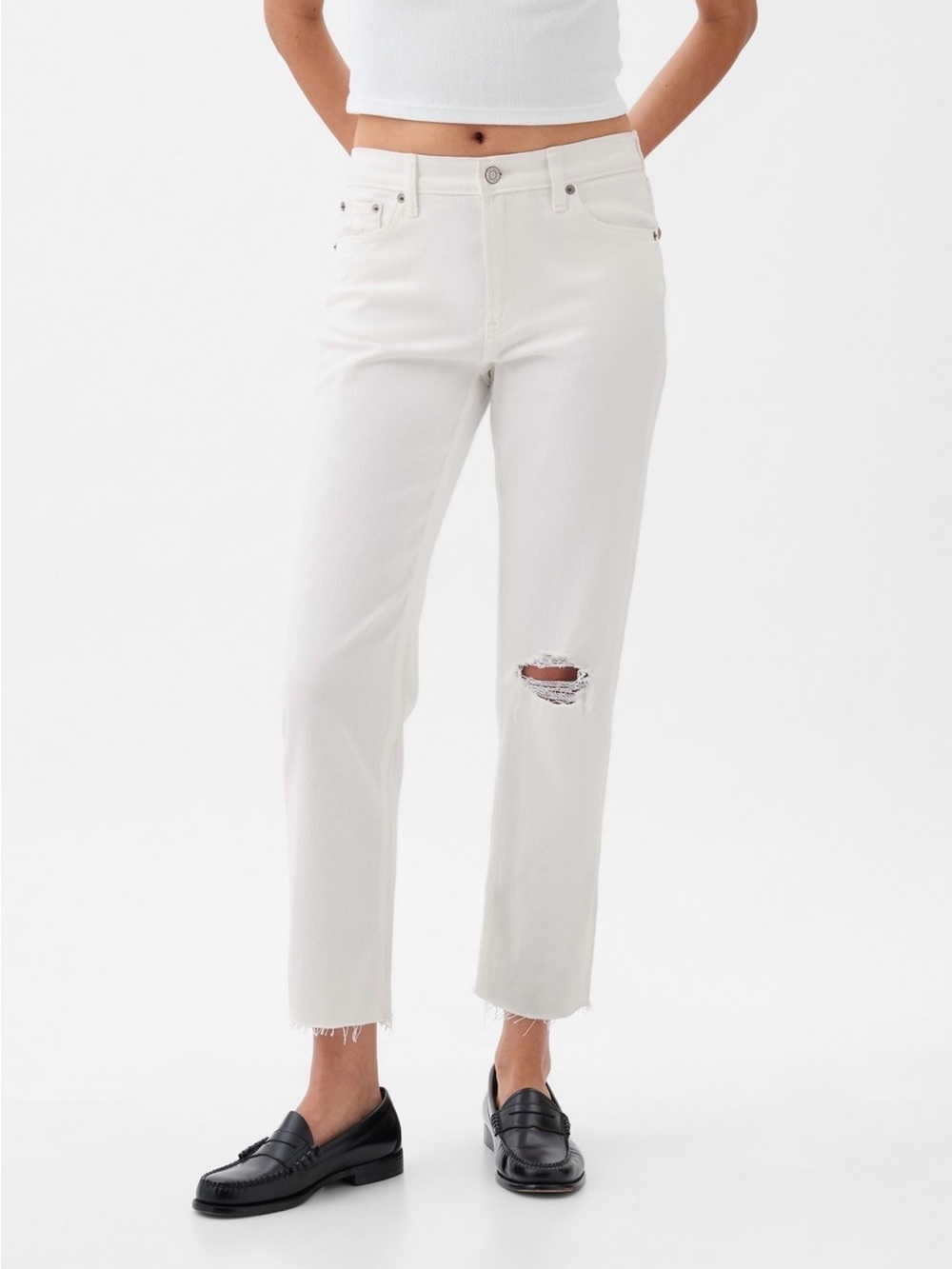 GAP White High Waisted Cheeky Straight Leg Ripped Jeans Size 10/30 Short